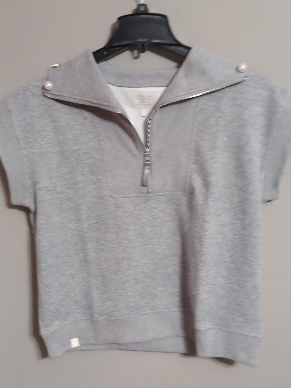 Simply Southern Heather Gray Short Sleeve Zip Pullover with Pearl Accents